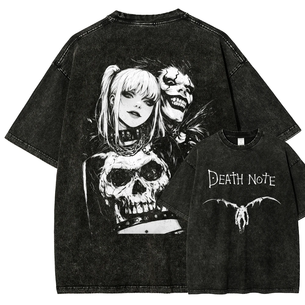 Death Note Print T-shirts for Men Women Fashion Hip Hop Street T Shirt Washed Vintage Loose Washed Vintage Loose Couples Classic