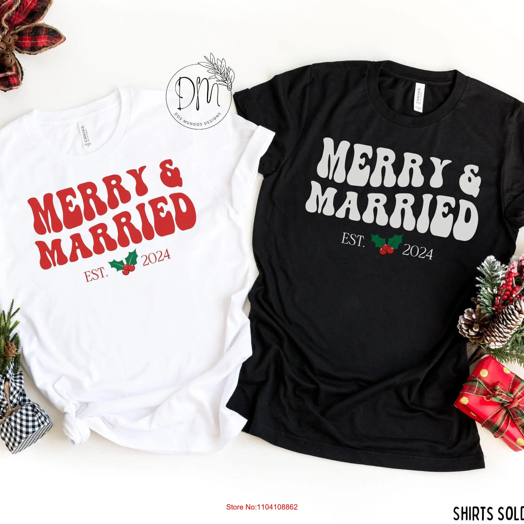 메리와 결혼 T 셔츠 Mr Mrs Christmas First Matching 신혼 부부 긴 또는 반팔