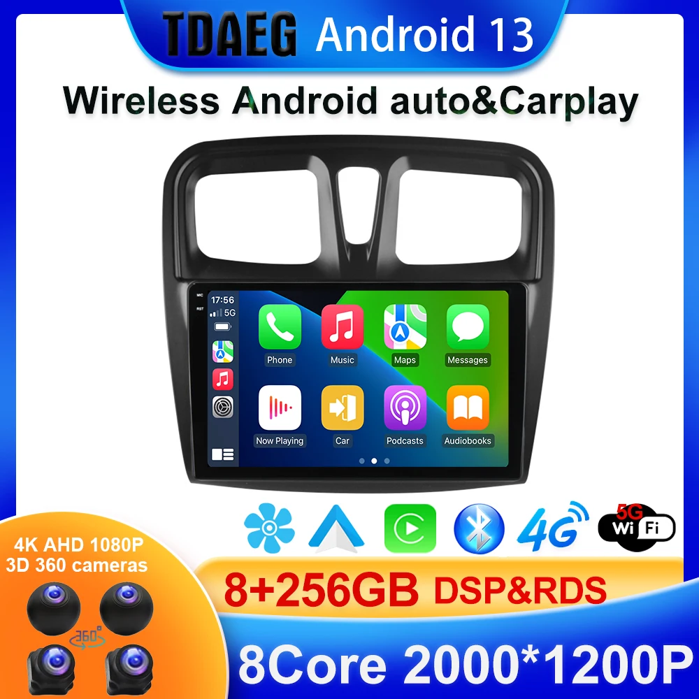 8+256G 256G Android 13 For Renault Logan I Sandero Lada Lergus Dacia 2014-2019 Car Radio Multimedia Video Player Navigation GPS