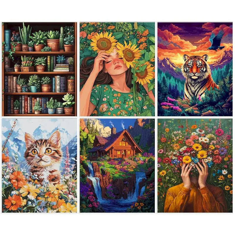 

GATYZTORY Painting By Numbers Colorful Scenery Canvas Drawing Handpainted Kits Acrylic Paints Animal Cat Home Decor Wall Artwork