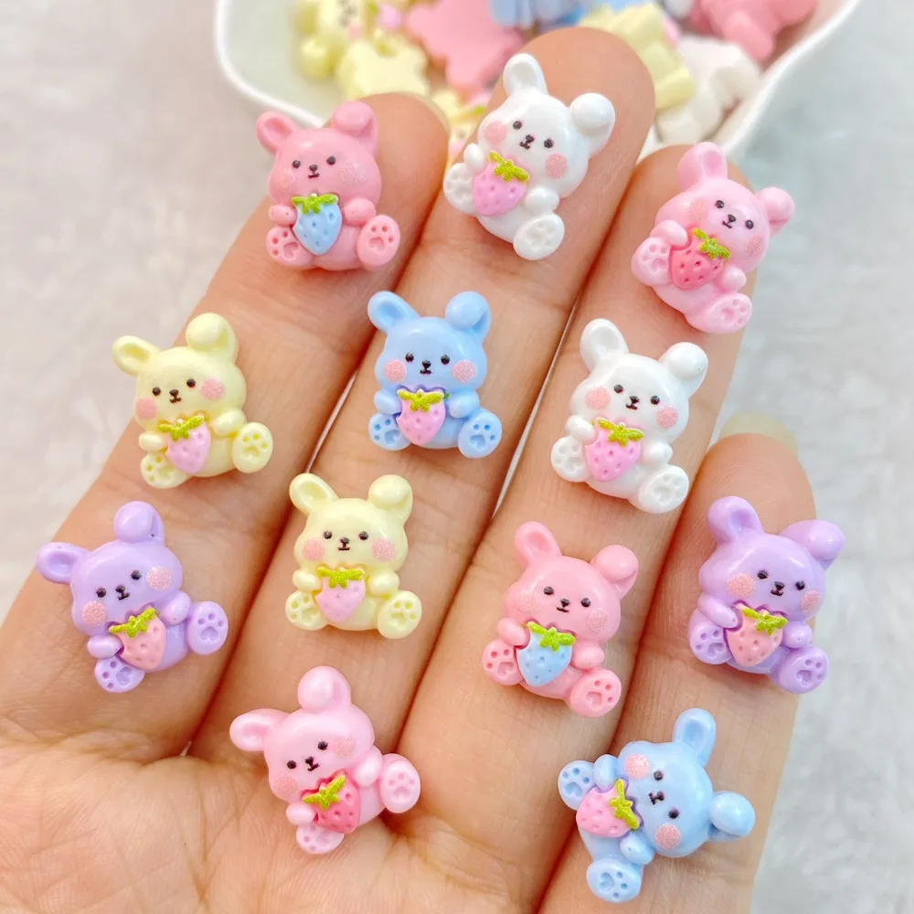 

20pcs New Mini Cute Nail Accessories Strawberry Rabbit Cartoon Resin Nail Charms Parts DIY Nail Sticker Decoration Accessories