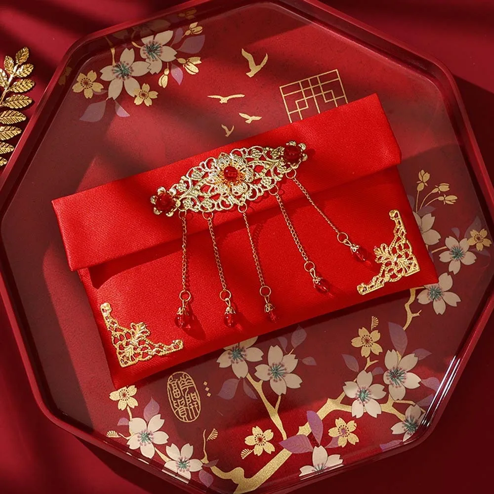

New Year Blessing Words Brocade Red Envelope Brocade Cloth Tassel Embroidery 2025 Money Pocket Best Wishes HongBao