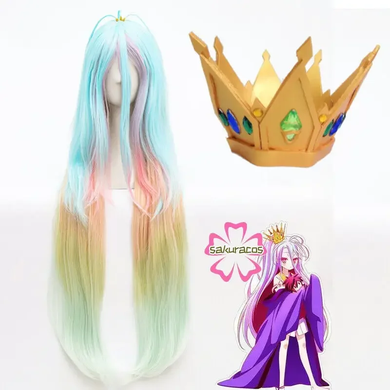 No Game No Life Cosplay Shiro Sora Wig Long Mixed Colorful Layered Hair Crown Prop for Headwear Halloween Costume Role Play