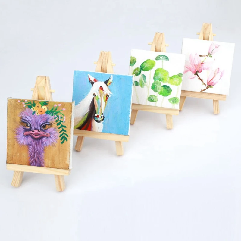 B87B-10 Sets Mini Display Easel With Canvas 8X8cm Wedding Table Numbers Painting Hobby Painting Craft Diy Drawing Small Table Ea