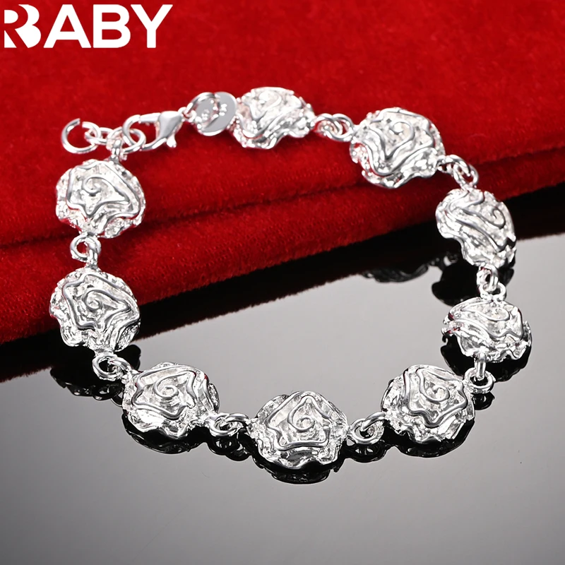 

URBABY 925 Sterling Silver Full Rose Chain Bracelet For Women Romantic Wedding Accessories Fashion Charm Jewelry Valentine Gift