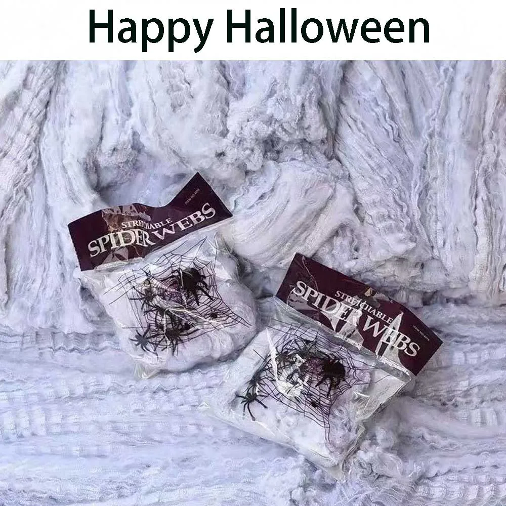 Halloween Stretch Spider Cotton Web Fake Spider Decor Haunted House Party Horror Ornaments