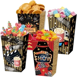 4/8Pcs Movie Night Party Popcorn Box Cinema Party Paper Popcorn Snack Buckets Trays Movie Themed Birthday Decoration Supplies