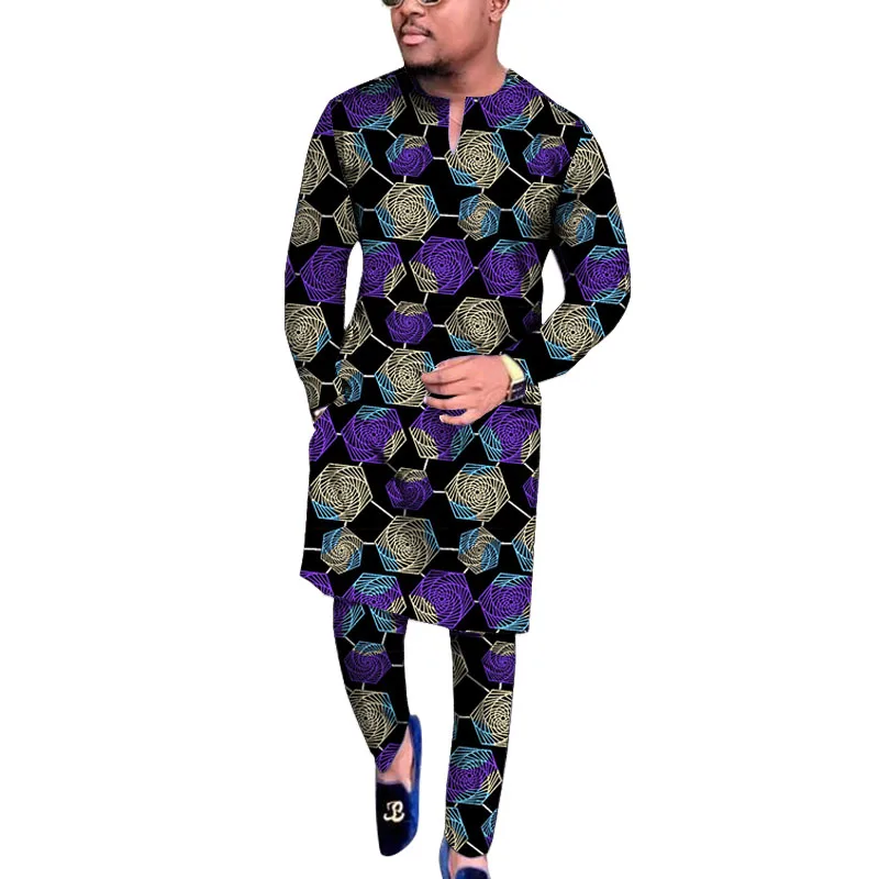 Obrázek 5: V krk design topy náplast pás kalhot africký tisk pánské sada tailored nigerijské móda večírek oblečení