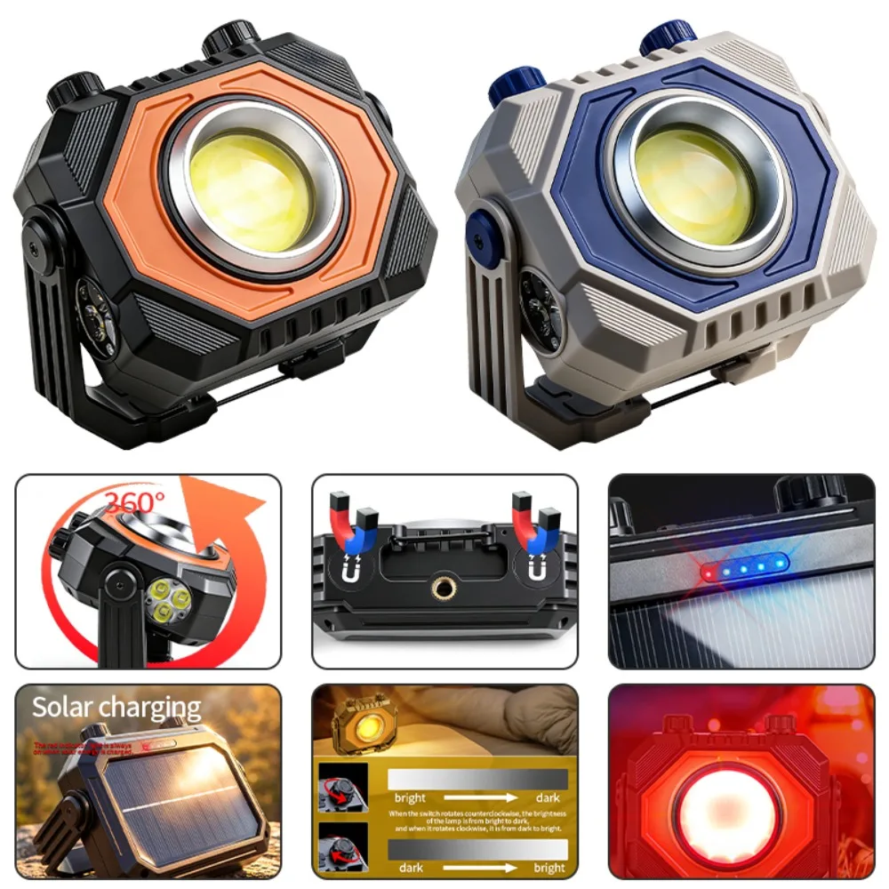 New Multifunctional COB Work Light Solar USB Dual Rechargeable Bright Torch for Outdoor Camping Auto Repair Inspection