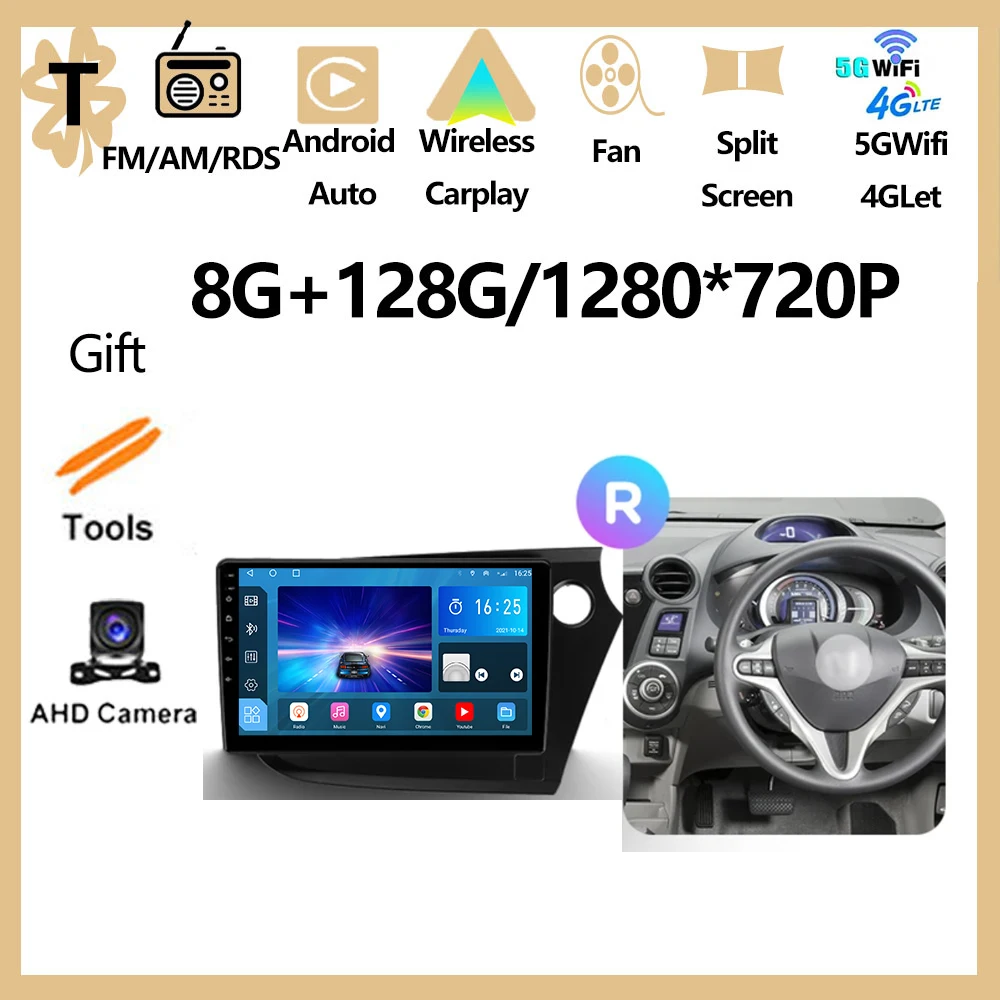 Android 16 autoradio multimediaspeler GPS navigatie stereo voor Honda Insight 2 LHD RHD 2009 - 2014, inclusief Carplay Auto