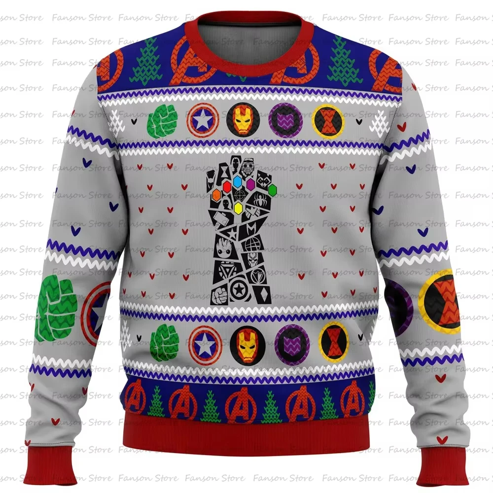 Avengers gauntlet feio camisola de natal dos desenhos animados anime feminino pulôver topo 2025 nova moda casal moletom com capuz