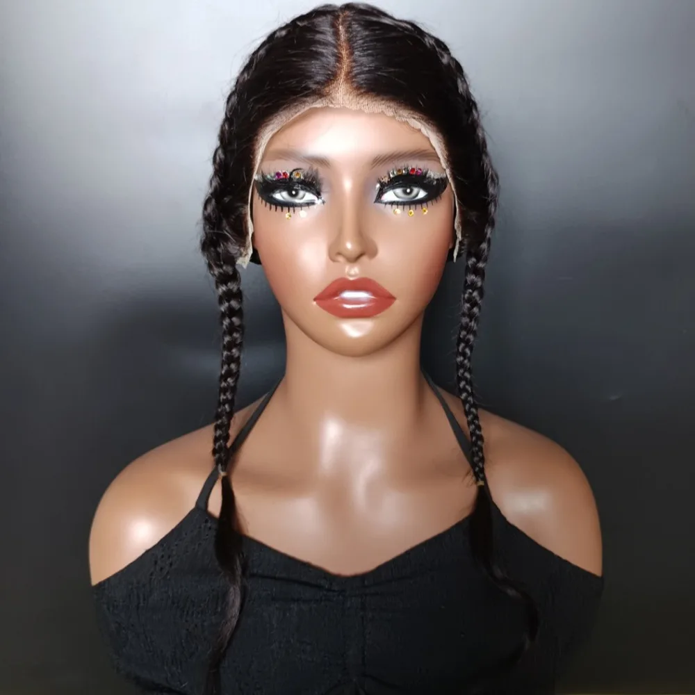 Transparent Lace Frontal With Braids Brazilian 100% Remy Hair 13x4 Lace Frontal Natural Black Middle Part Pre-Cut Bleached Knots