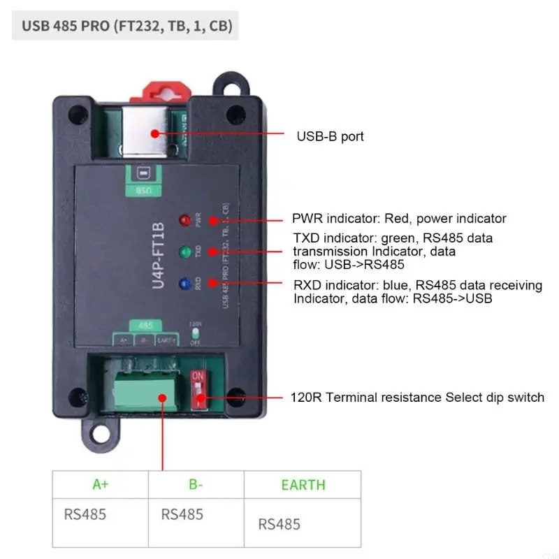 C7AB Industrial Grade USB to RS485 Serial Converter Module with FT232 Chip DCDC Power Isolation for Stable Data Transmission