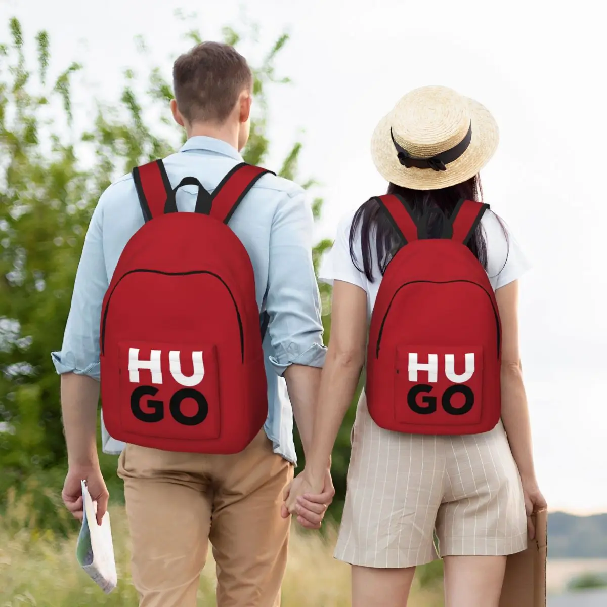 H-HUGOS-Sac à dos en toile avec logo lettre pour hommes et femmes, sac à dos cool pour étudiants, sac à dos d'affaires, sac à dos universitaire, cadeau