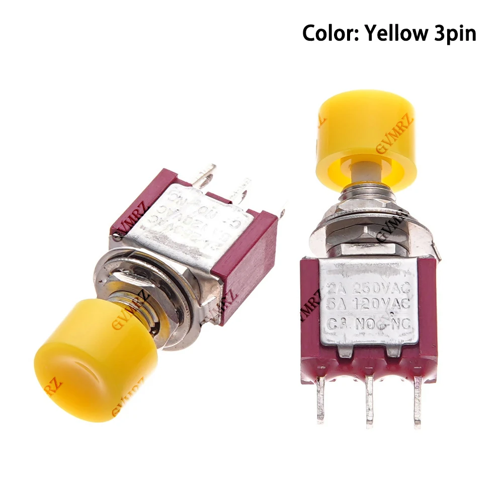 5PCS 2A 250VAC/5A 120VAC Button Switch 3Pin 6Pin C-NO-NC 6MM Mini Momentary Automatic return Push Button Switch ON-(ON) Red Cap - view 4