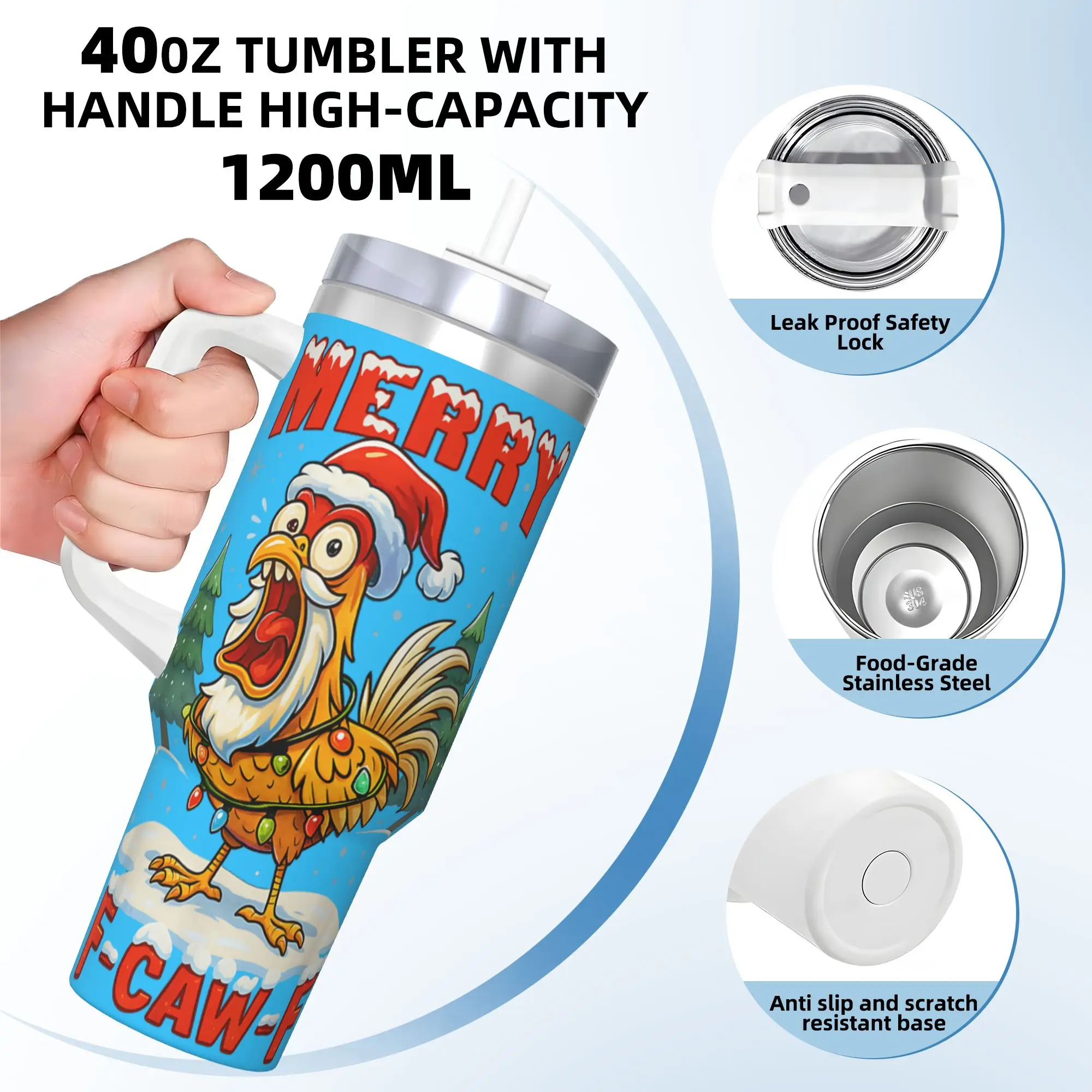 بهلوان من الفولاذ المقاوم للصدأ مرح F Caw F الدجاج عيد الميلاد مضحك الديك كوب حراري معزول المشروبات الساخنة أكواب كوب زجاجة السفر #3