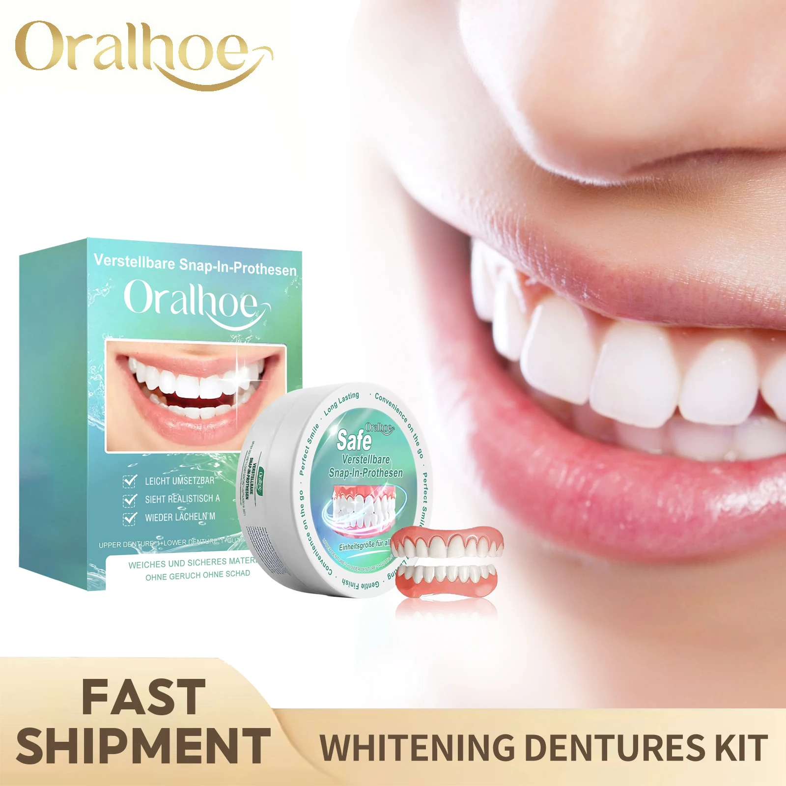 Adjustable False Teeth Kit Upper Lower Veneers Denture Set Soft Easy Use Braces Cosmetic Dentures For Instant Smile Correction