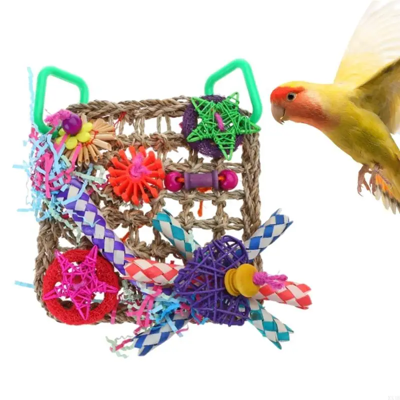 KX4B Seagrass Foraging Toy Natural Rope Forage Chew Hanging for Conures