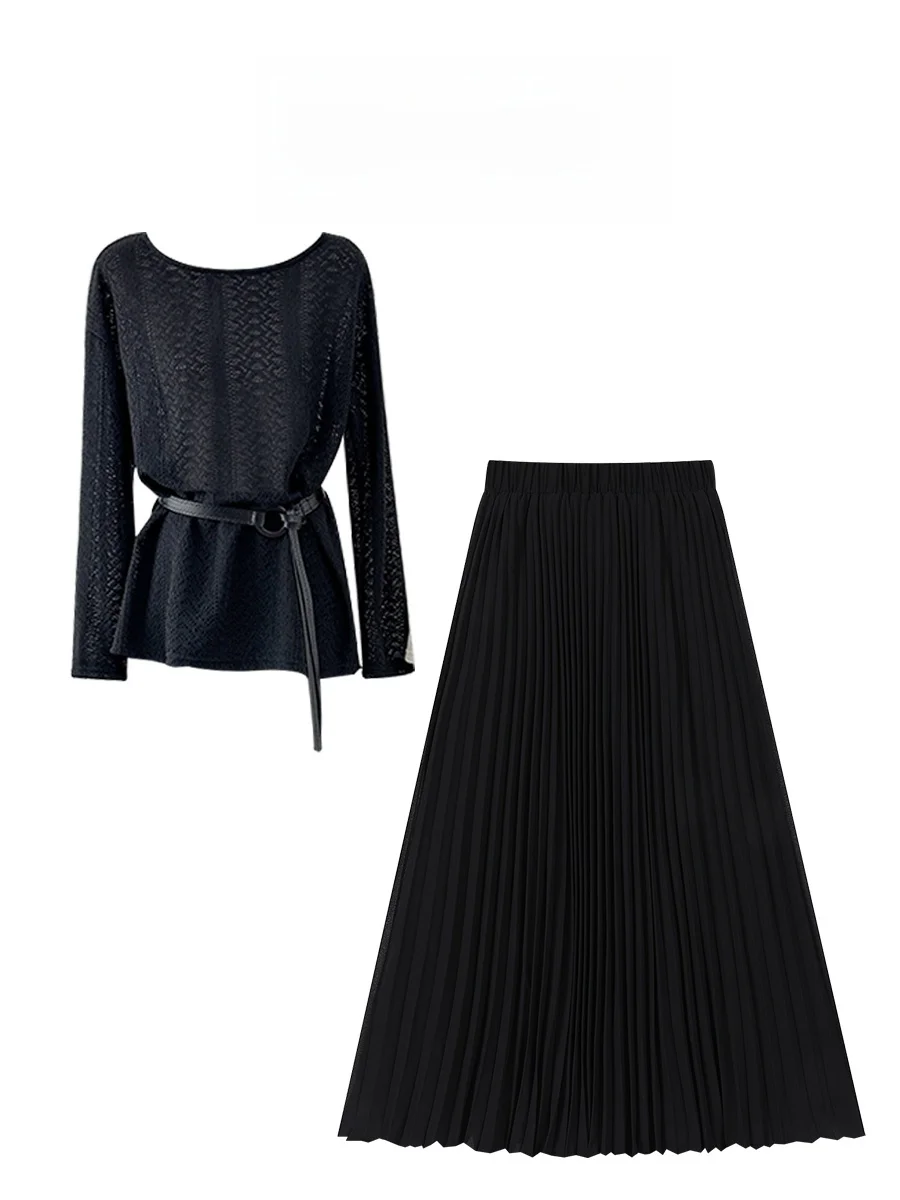 

Parkyeon Autumn High Waist Slim Fit Hollow out Top And Skirt Set Fashionable Design Breathable Lightweight Casual Workwear