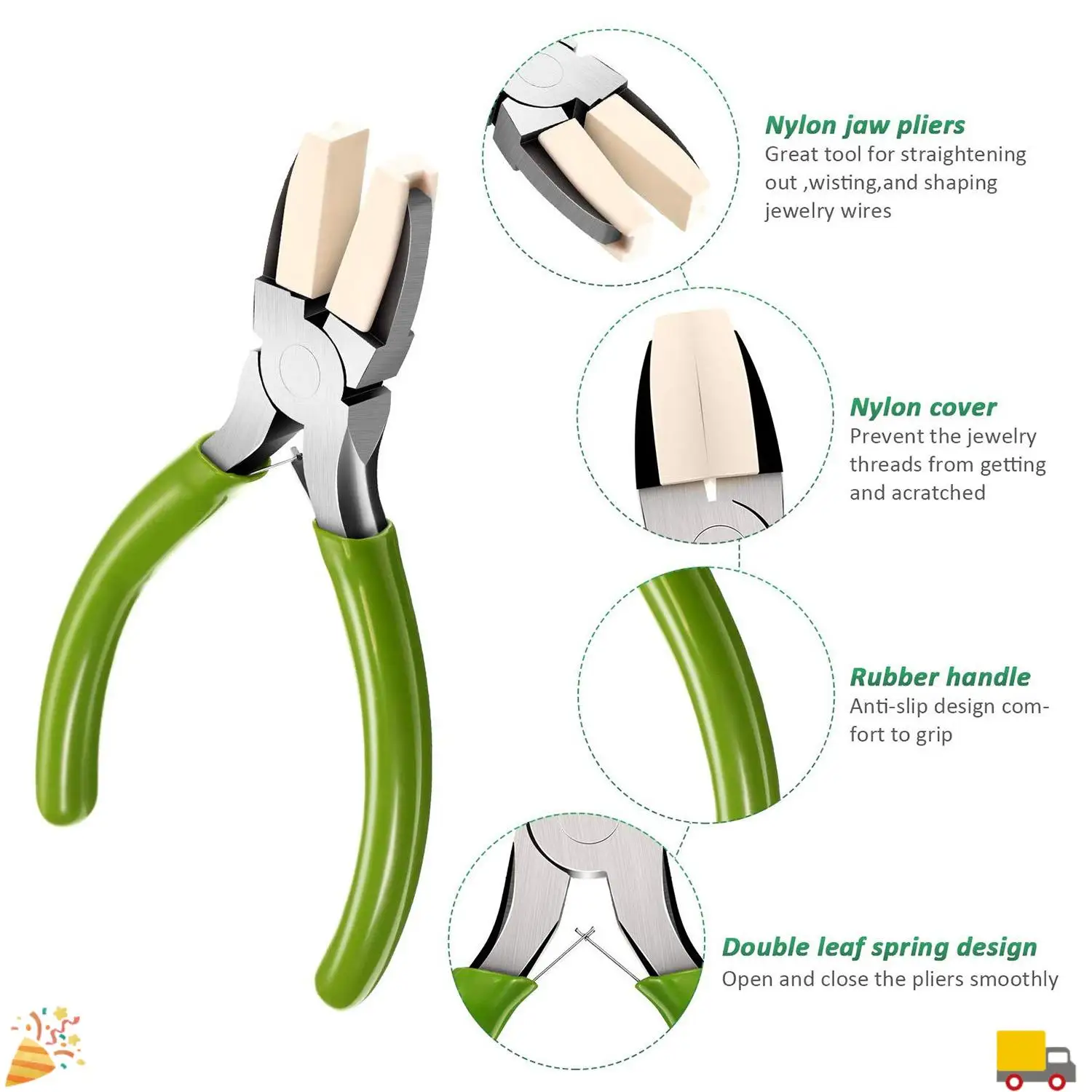 A32HOT-2 Packs Nylon Nose Pliers Double Nylon Jaw Pliers Carbon Steel Jewelry Pliers DIY Tools For Beading, Looping, Shaping Wir