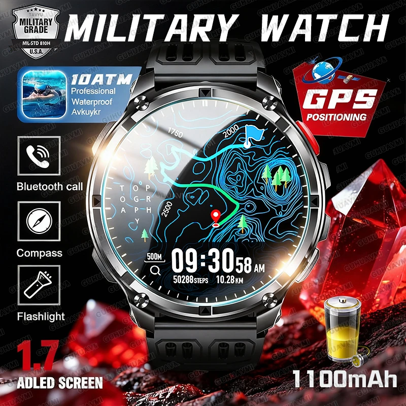 2026 Military GPS Smart Watch 1100mAh Battery 120-Day Standby 10ATM Waterproof Diving Watch 1.7
