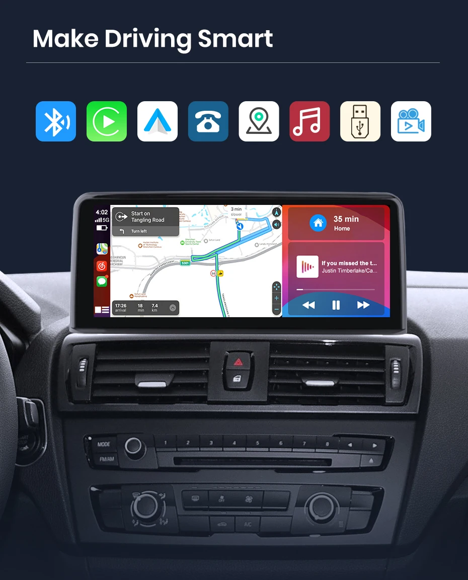 Junsun 10,25'' Multimedia-Touchscreen für BMW 1/2/3/4 Serie F20/F21/F22/F30/F31/F33/F34/F36 2012-2021 Wireless Carplay Android Auto NBT EVO System Bluetooth GPS Navigation Stereo – Detail 3