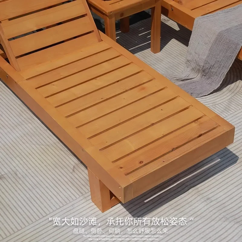 Outdoor Solid Wood Lounger Waterproof Sunscreen Hotel B & B Villa Beach Balcony Lounging Outdoor Courtyard Leisure Pool