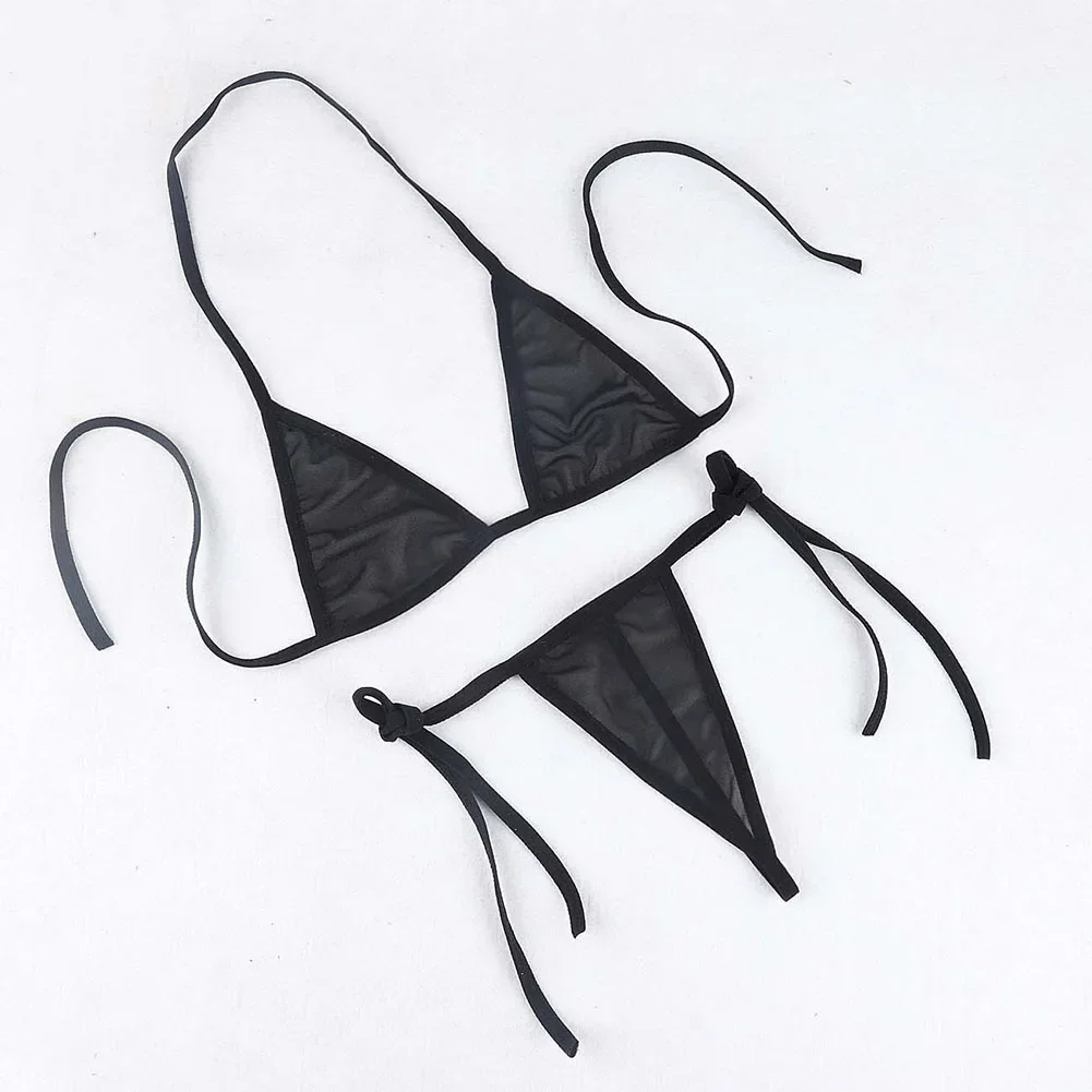 Women's Sexy Lingerie Quick Dry Bikini Swimwear 2 Piece Bra With Tie Side Thong Beachwear Breathable Underwear Low Rise Panties