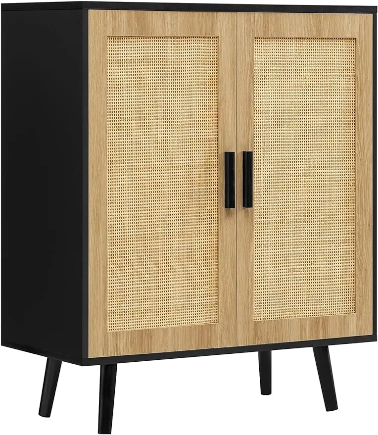 

Storage Cabinet, Rattan Cabinet with Adjustable Shelf & Doors, Boho Sideboard Buffet Cabinet, Accent Cabinet for Living Room,