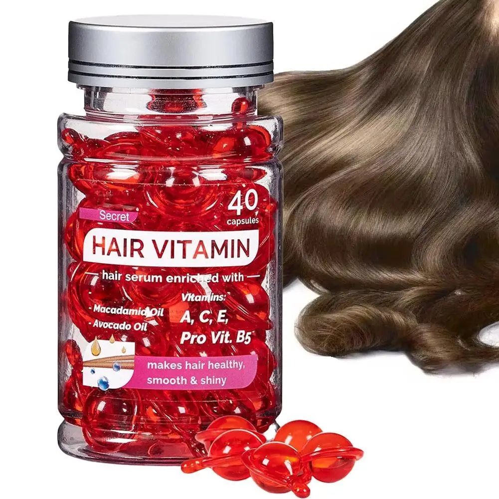 40 capsules Red Vitamin Capsule Keratin Oil Repair Curly Hair Damage Essential Oil essence Silky Hair Care Products Smooth