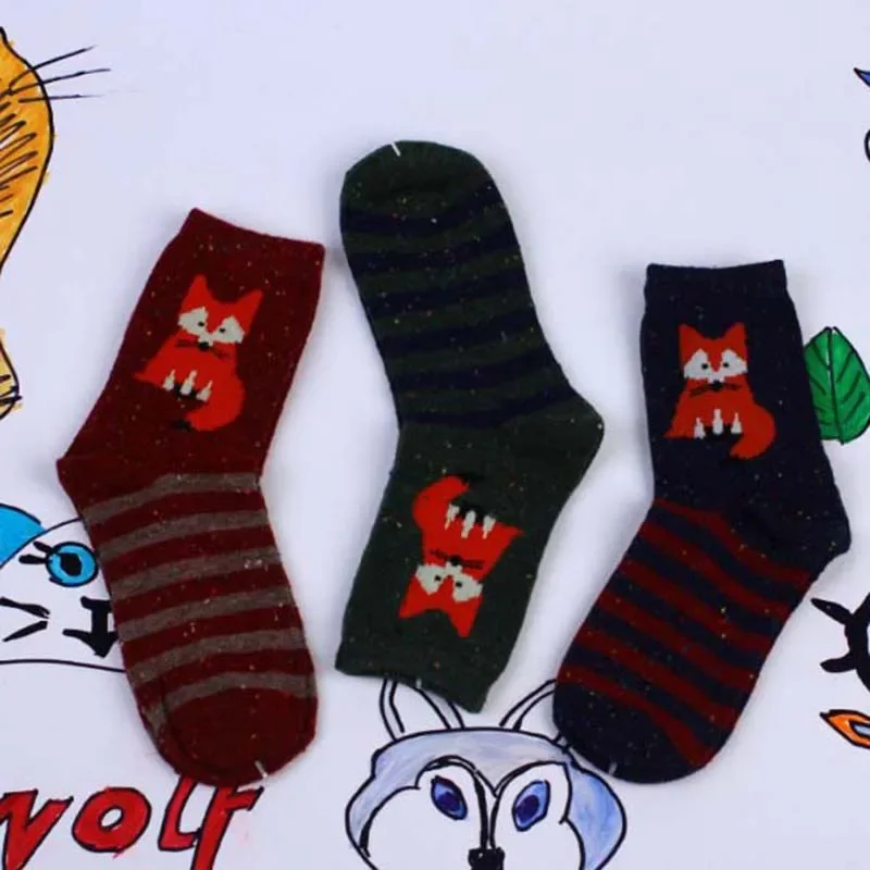 3 pairs lot pack women socks winter cartoon animal elk deer thick warm tweed yarn soft comfortable wool socks