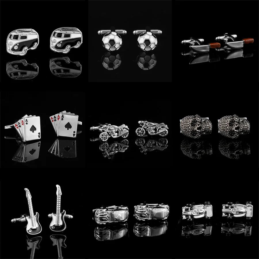 High-grade titanium steel hollow football cuff studs, personality fun, non-fading playing card cufflinks, French shirt