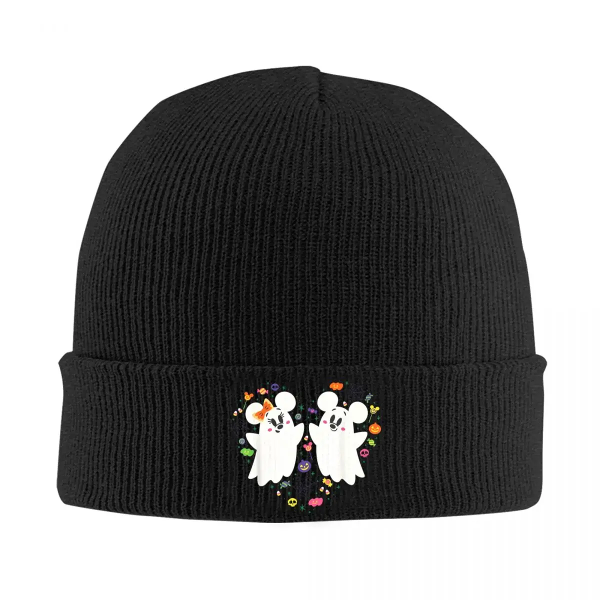 Mickey e minnie bonito pequenos fantasmas halloween coração gorro chapéus bonés feminino masculino ginásio crânios gorros inverno quente gorro chapéu