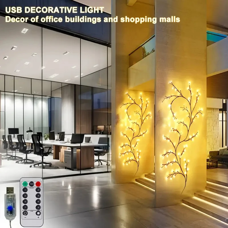72/96LED USB 트리 브랜치 램프 8모드 벤더블 버드나무 덩굴 조명 벽걸이용 실내외 크리스마스 트리 장식 조명