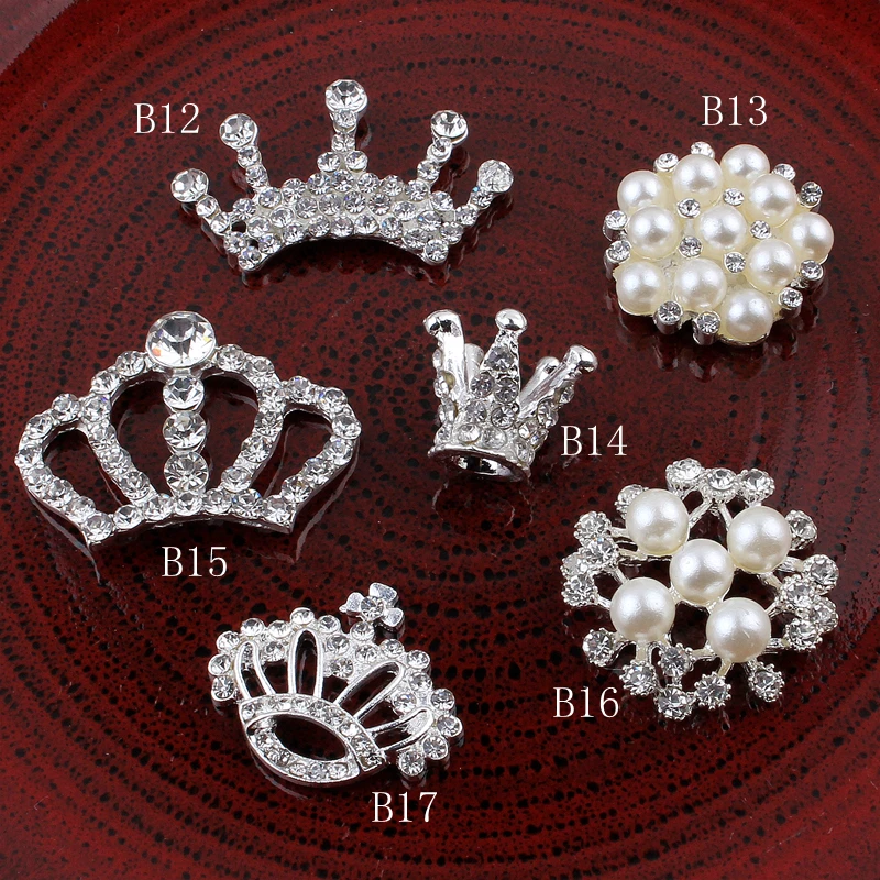 10PCS Handmade Vintage Metal Decorative Buttons Crystal Pearl Flower Center Alloy Flatback Rhinestone Craft Supplies