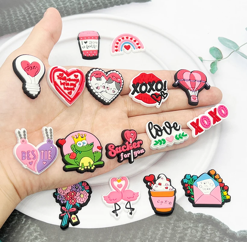 Hot Sales Cute Valentine\'s Day Shoe Charms Pin Fits for Crocs Accessories Charms Decoration Girls Women Birthday Party Gifts