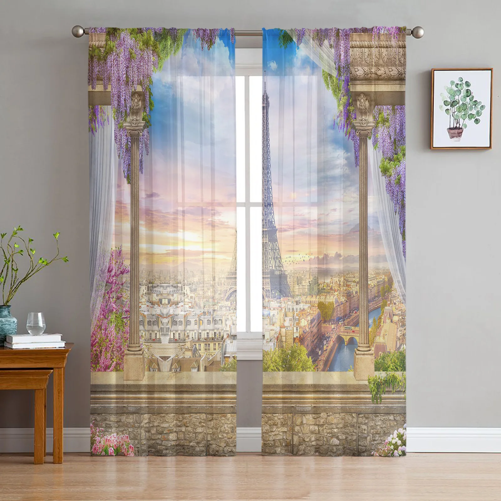 Paris Landscape Building Balcony Sheer Window Curtains for Bedroom Drapes Home  Tulle Curtains for Living Room Chiffon Curtains