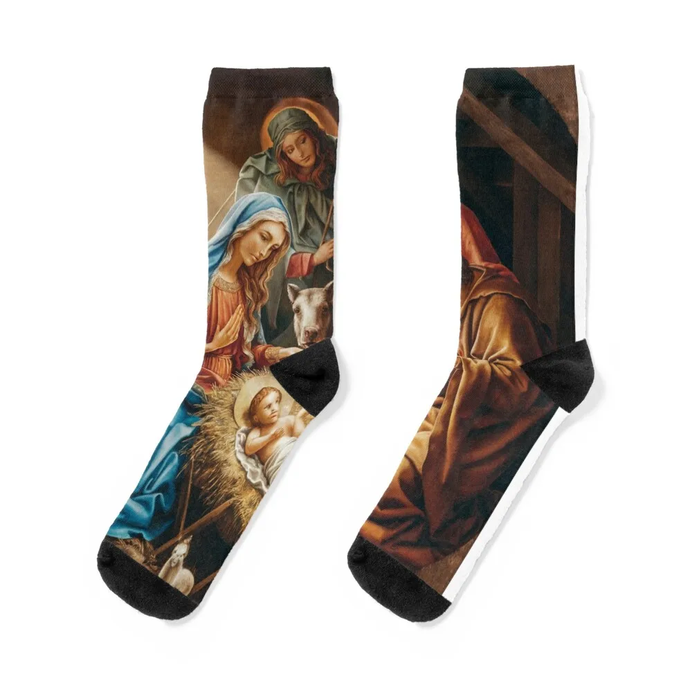 BIRTH OF JESUS BORN IN THE MANGER Socks with print valentine gift ideas cycling tennis Ladies Socks Men's