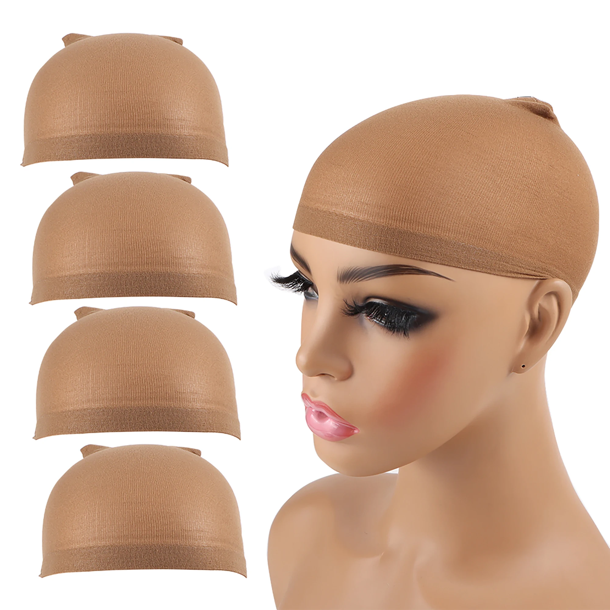 

4pcs Stocking Wig Caps for Wigs Stretchy Nylon Breathable pruik cap for Women Tan perücken kappe ensanchador de piernas estiram