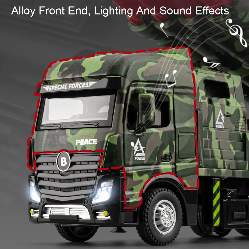 Schaal 1:32 Missile Truck Speelgoedmodel Auto Raketwerper Voertuig Metaal Diecast Geluid Licht Trek Militaire Modellen Jongens Geschenken