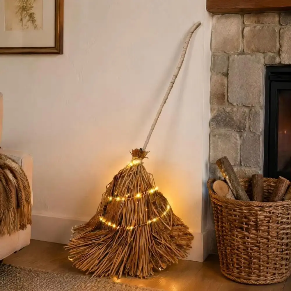 with Glowing Halloween Lighted Witch Broom Electric Rotating Moving Broomstick Floating Broomstick Plastic Witch Broomstick