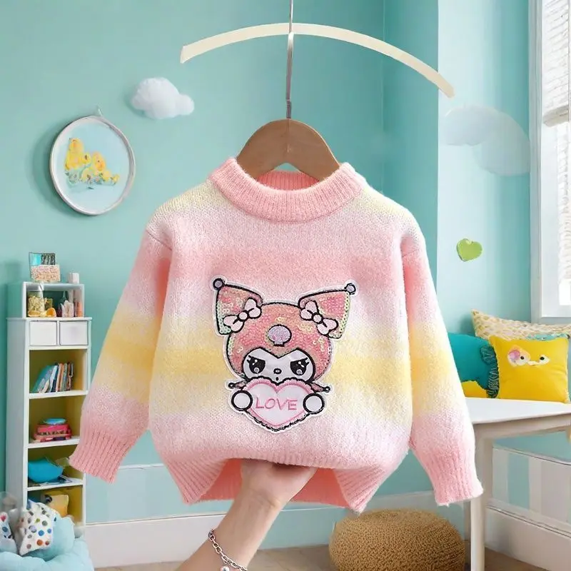 Pull de dessin animé mignon pour fille, pull Kawaii, chemise de fond, tricots Kawaii, garder au chaud, tout comme l'enfant, mode Kuromi, automne, hiver