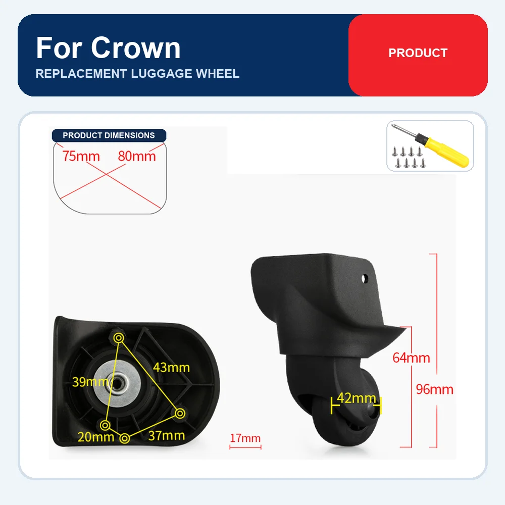 Replacement Luggage Wheel For Crown Durable Wear Resistant Silent Smooth Rolling Easy Installation Caster Repair Part
