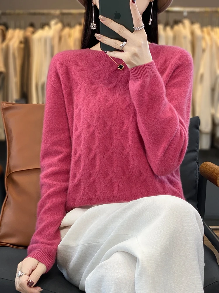 Autumn Winter Women 100% Pure Merino Wool Sweater Seamless O-Neck Pullover Basic Style Casual Cashmere Solid colour Clothing