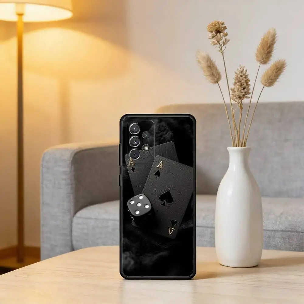 حافظة هاتف داكنة P-Poker لهاتف سامسونج جالاكسي A73، A72، A71، A70، A53، A52، A51، غطاء أسود من السيليكون الناعم