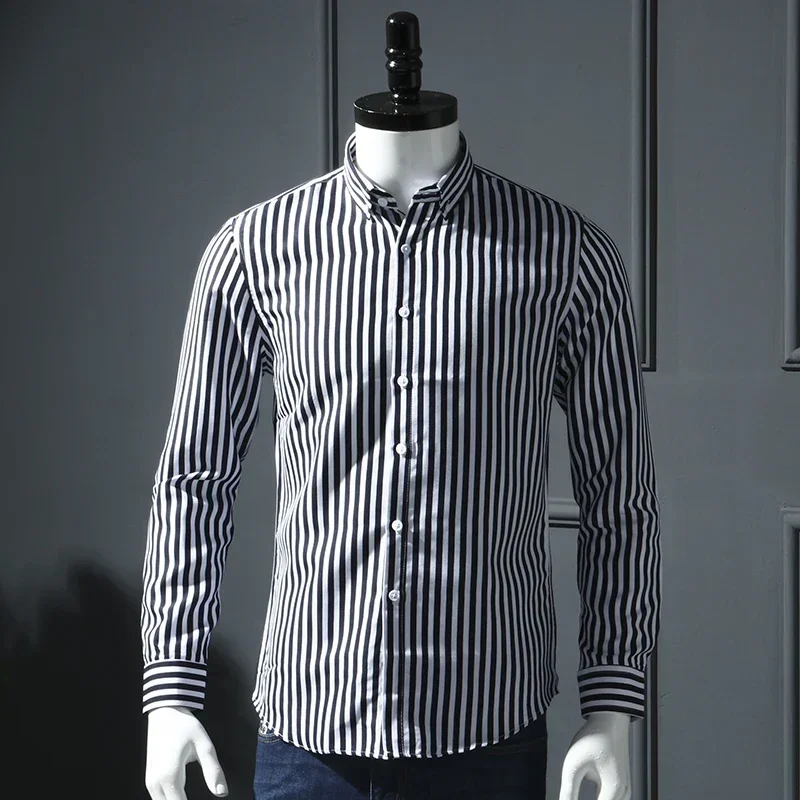 Striped Shirt Korean Popular Clothes MEN FASHION Plain Shirts Men's Clothing Long Sleeve Shirt Man Mens Male Luxury Elegant