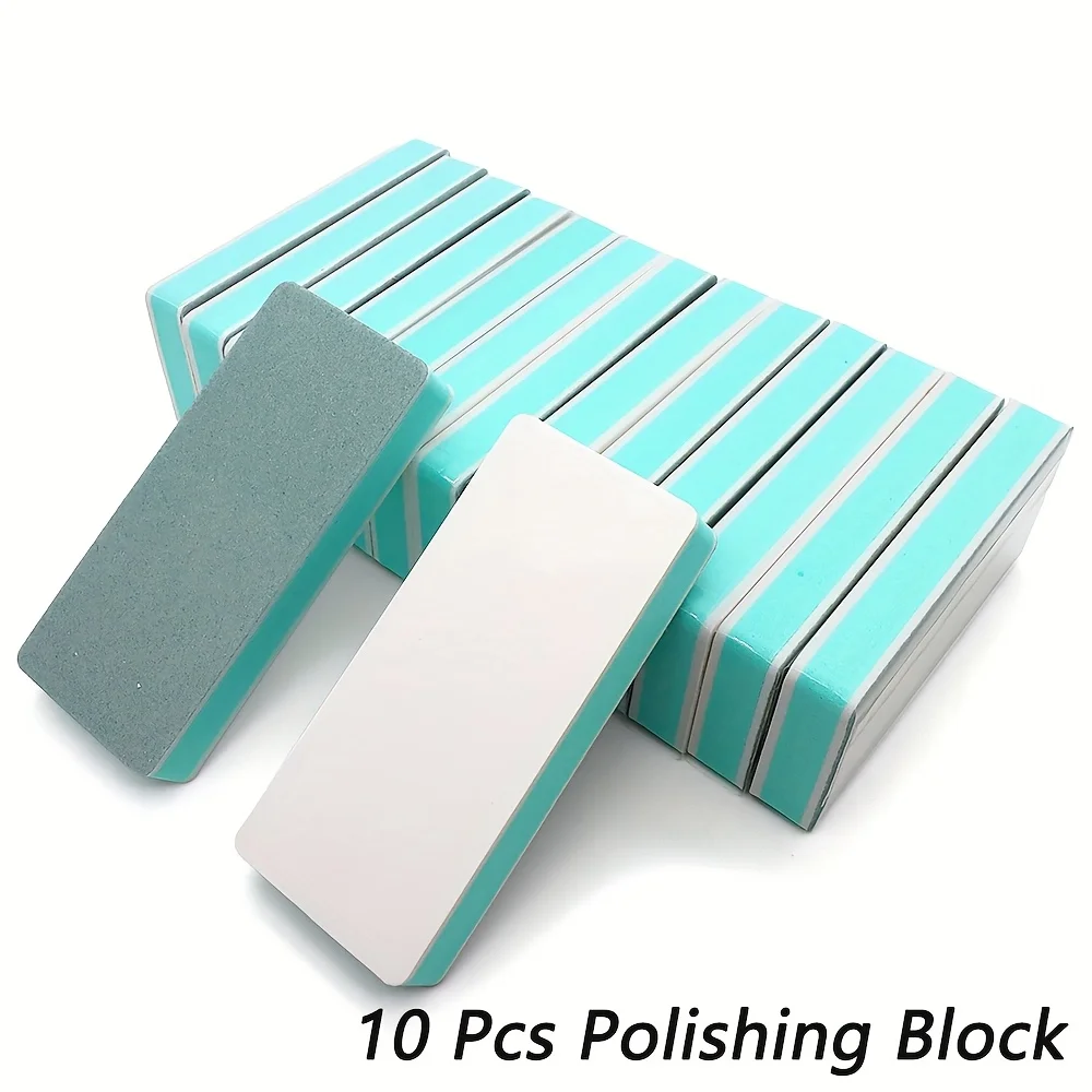 10pcs Reusable Handheld Styles Green-White Double-Sided Nail Buffers Block Polishing Pedicure Soft Sponge Nails File Tool