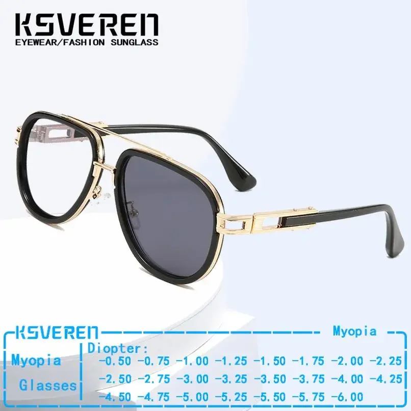 

Designer Pilot Oval Photochromic Myopia Eyewear Men Women Finished Nearsight Glasses Outdoor Color Changing Driving Glasses -1.5