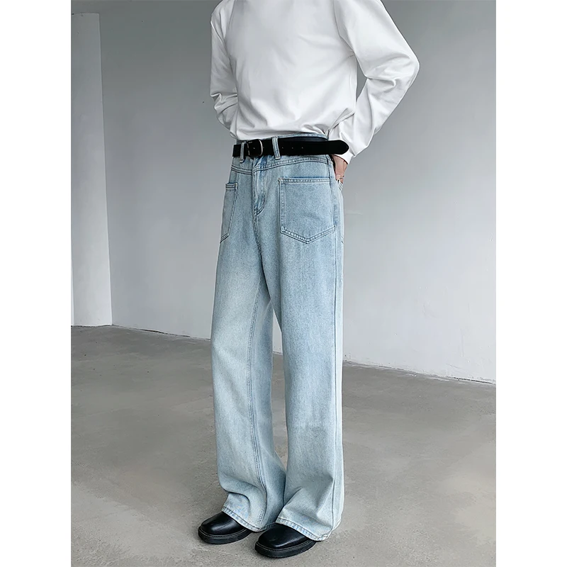 

High Street Men's Denim Pants Loose Trousers Straight Flared Trousers Casual Male Bottom Fashion Menwear 2024 Autumn