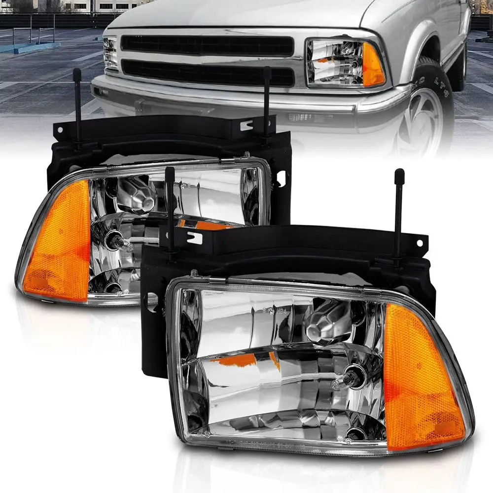 

for 1995-1997 Chevy Blazer SUV Euro Crystal Amber Reflector Replacement Headlights Pair w/Bulbs - Passenger and Driver Side
